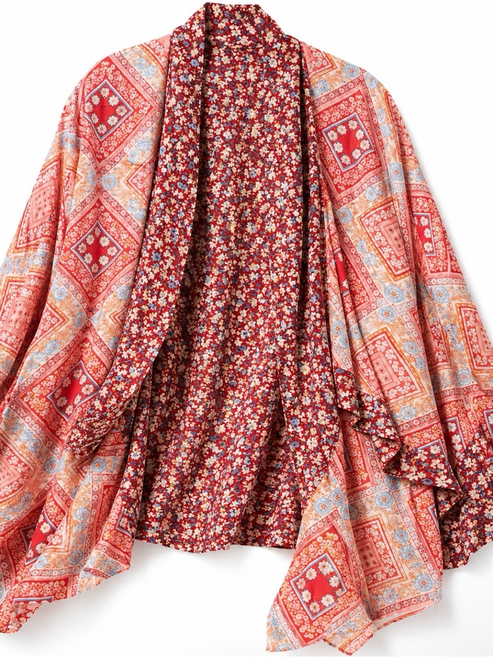 Umgee NWT Mixed Print Metallic Waterfall Kimono S/M Boho - Picture 4 of 4